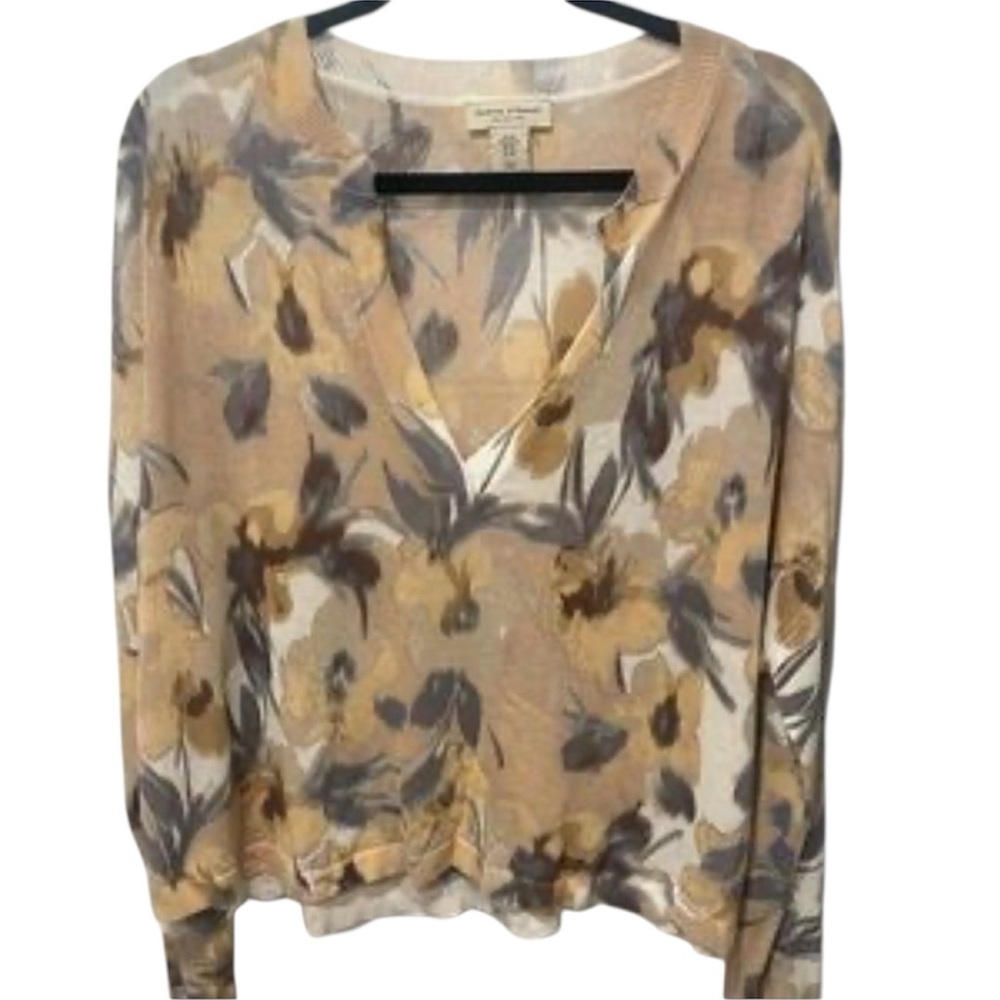 Martha Stewart Beige and Gray Floral Blouse - Picture 2 of 4